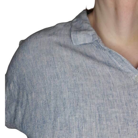 Weatherproof Vintage Size XXL Linen Blend Blue Striped Tie Front Button Up Shirt - Picture 4 of 9